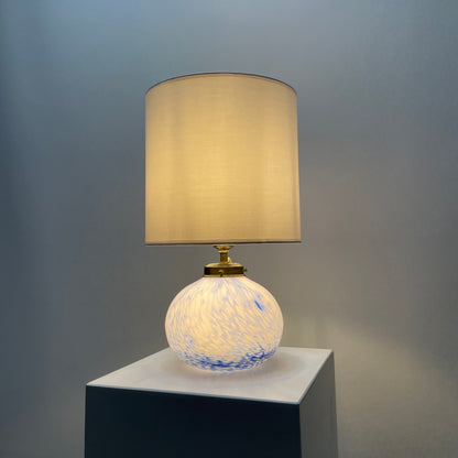 French white and blue glass table lamp from 1950