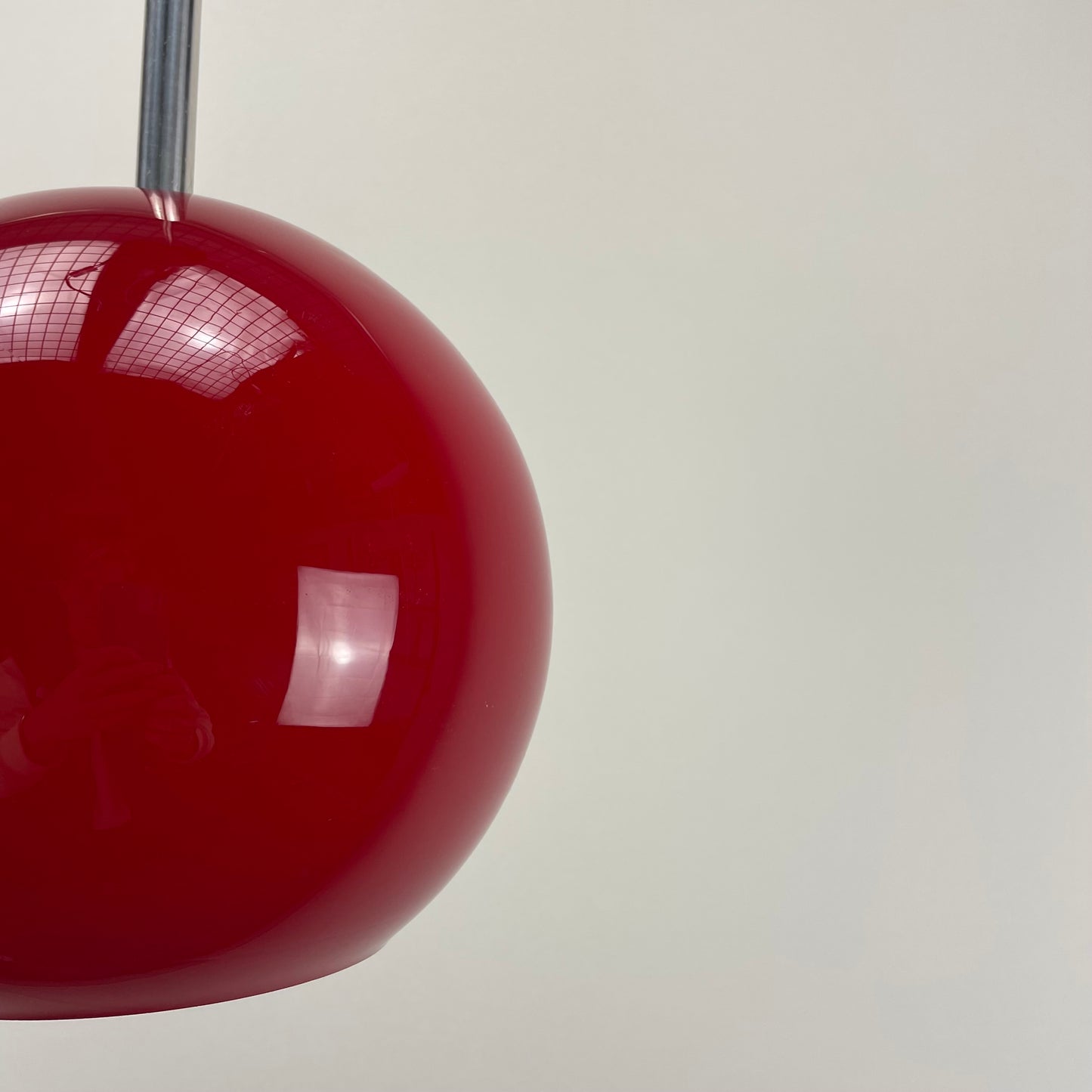 Red opaline glass globe pendant light from Peill & Putzler 1960