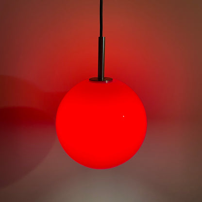 Red opaline glass globe pendant light from Peill & Putzler 1960