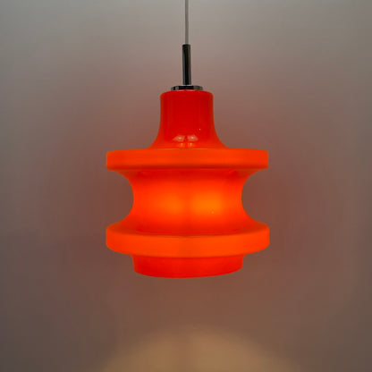 Large dark orange glass pendant light by Peill and Putzler XL 1960