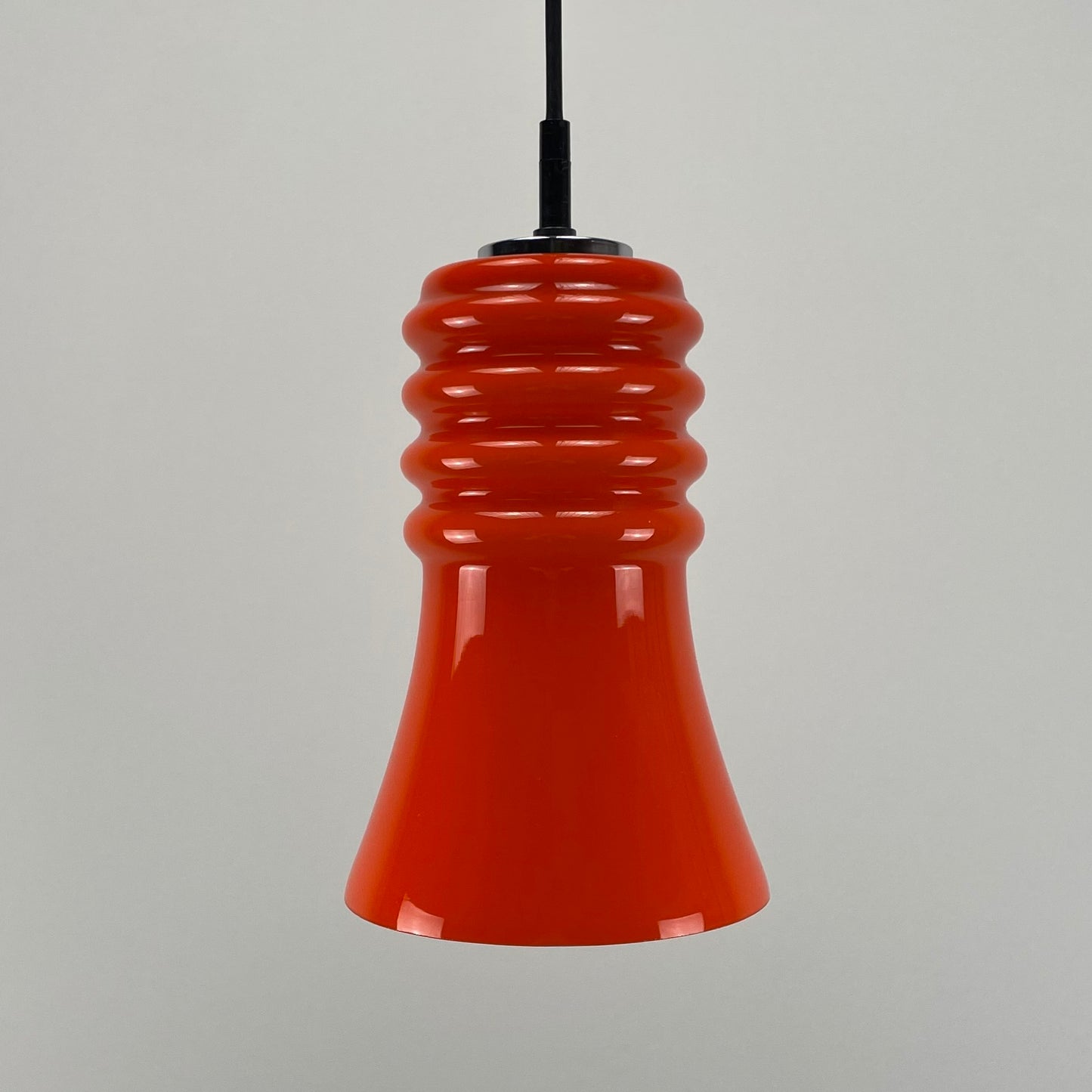 Rare Peill & Putzler trumpet shaped glass orange pendant light 1960