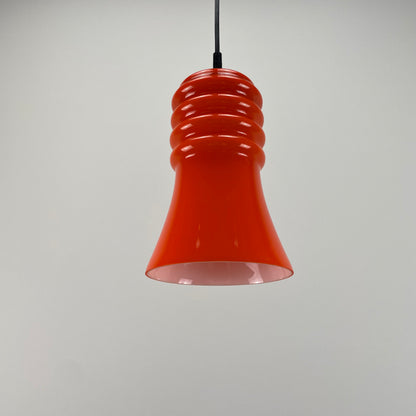 Rare Peill & Putzler trumpet shaped glass orange pendant light 1960