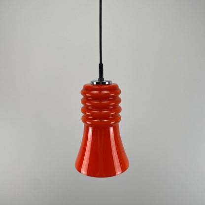 Rare Peill & Putzler trumpet shaped glass orange pendant light 1960