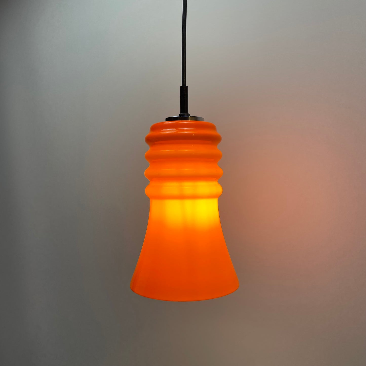 Rare Peill & Putzler trumpet shaped glass orange pendant light 1960