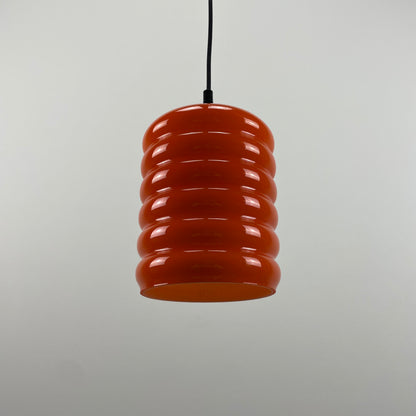 Ribbed orange glass pendant light from 1960