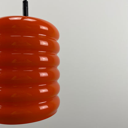 Ribbed orange glass pendant light from 1960