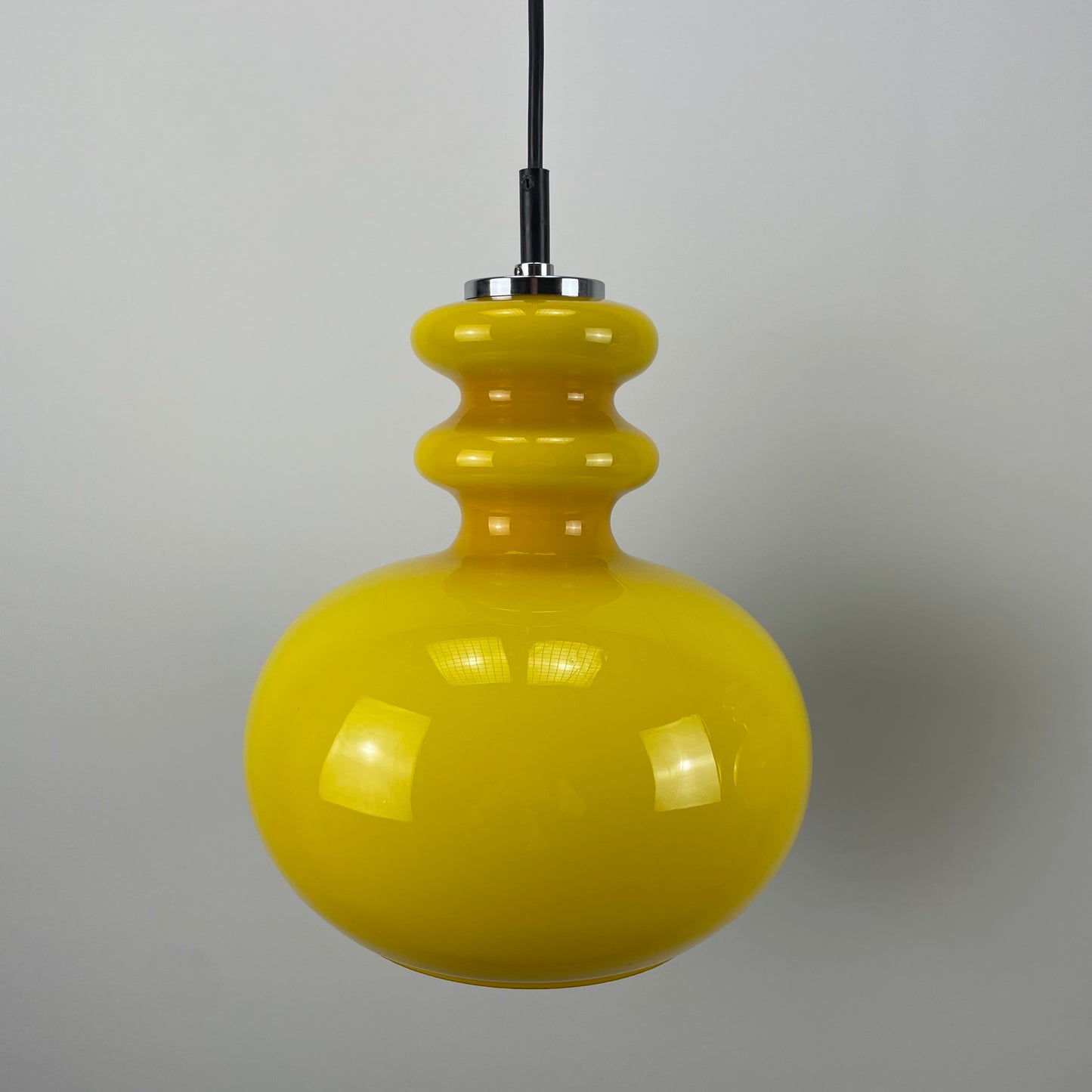 Pair of yellow glass Peill & Putzler pendant lights 1960