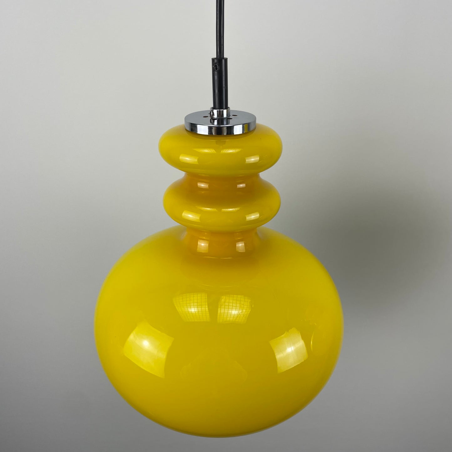 Pair of yellow glass Peill & Putzler pendant lights 1960