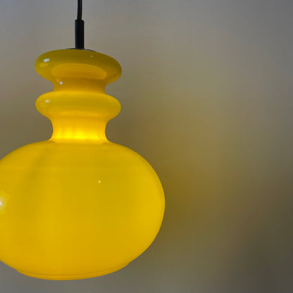 Pair of yellow glass Peill & Putzler pendant lights 1960