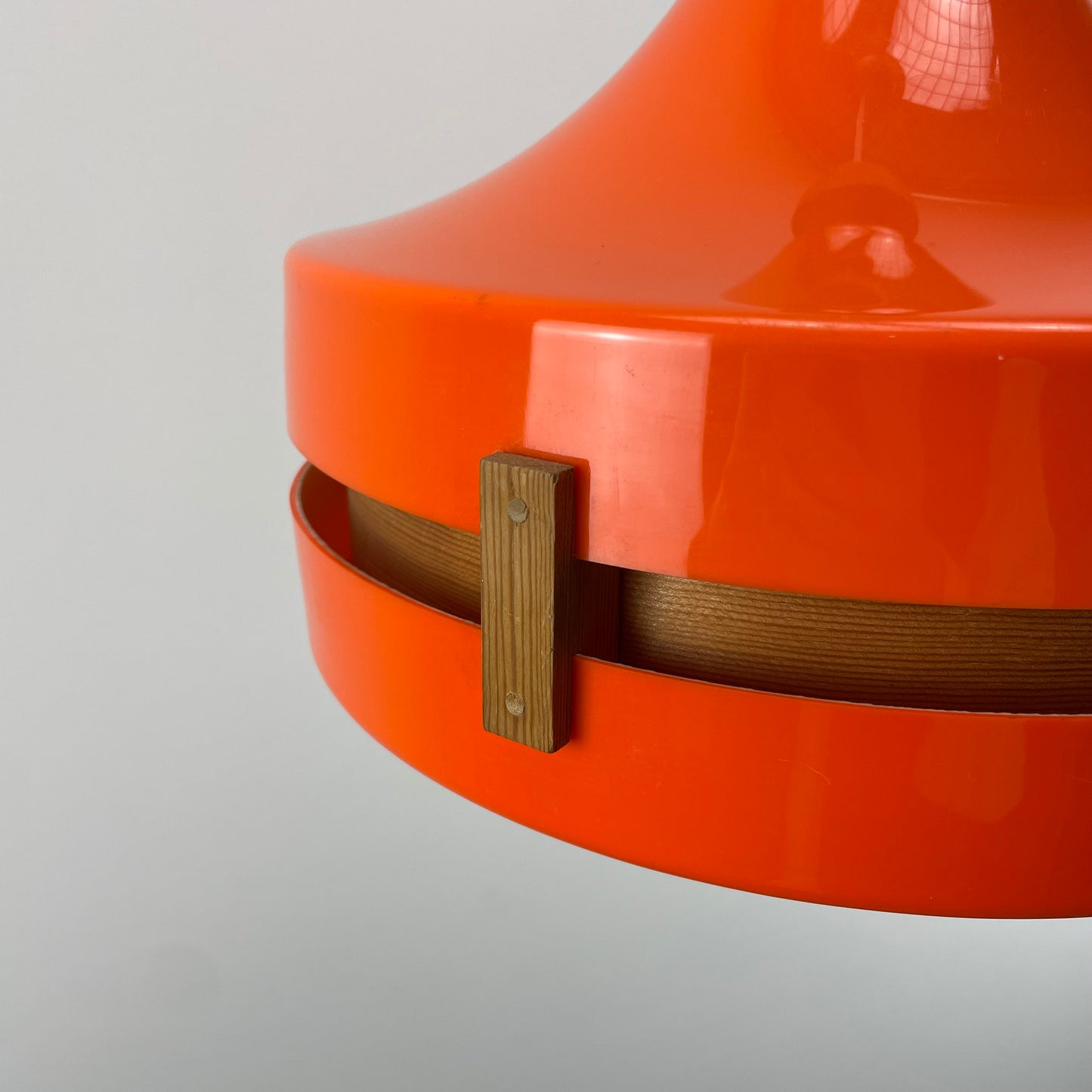 Scandinavian UFO shaped orange plexiglass pendant light 1970