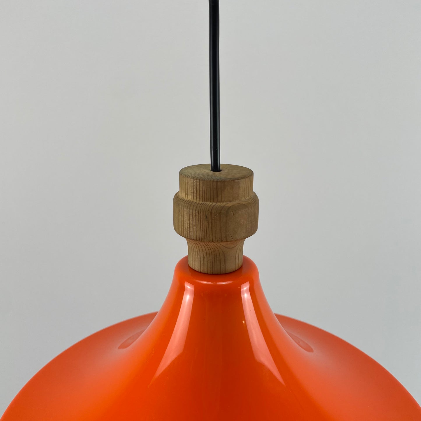 Scandinavian UFO shaped orange plexiglass pendant light 1970