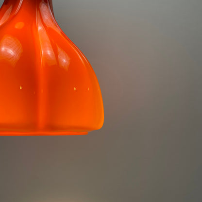 Flower shaped orange glass pendant light by Peill and Putzler 1960