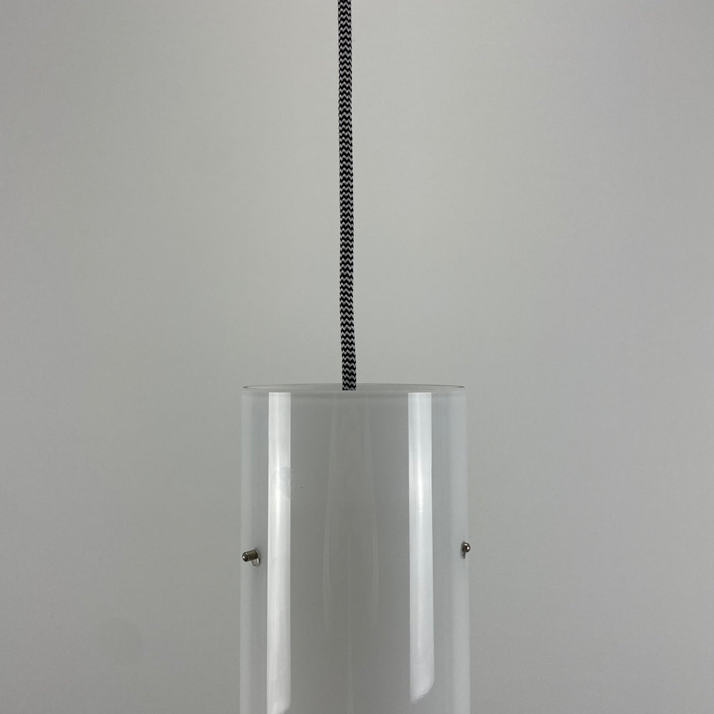 White glass cilinder shaped pendant light by Glashütte Limburg, 1970