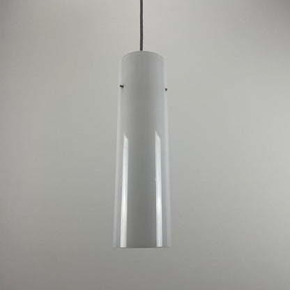 White glass cilinder shaped pendant light by Glashütte Limburg, 1970