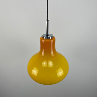 Yellow droplet shaped pendant light by Peill & Putzler 1960