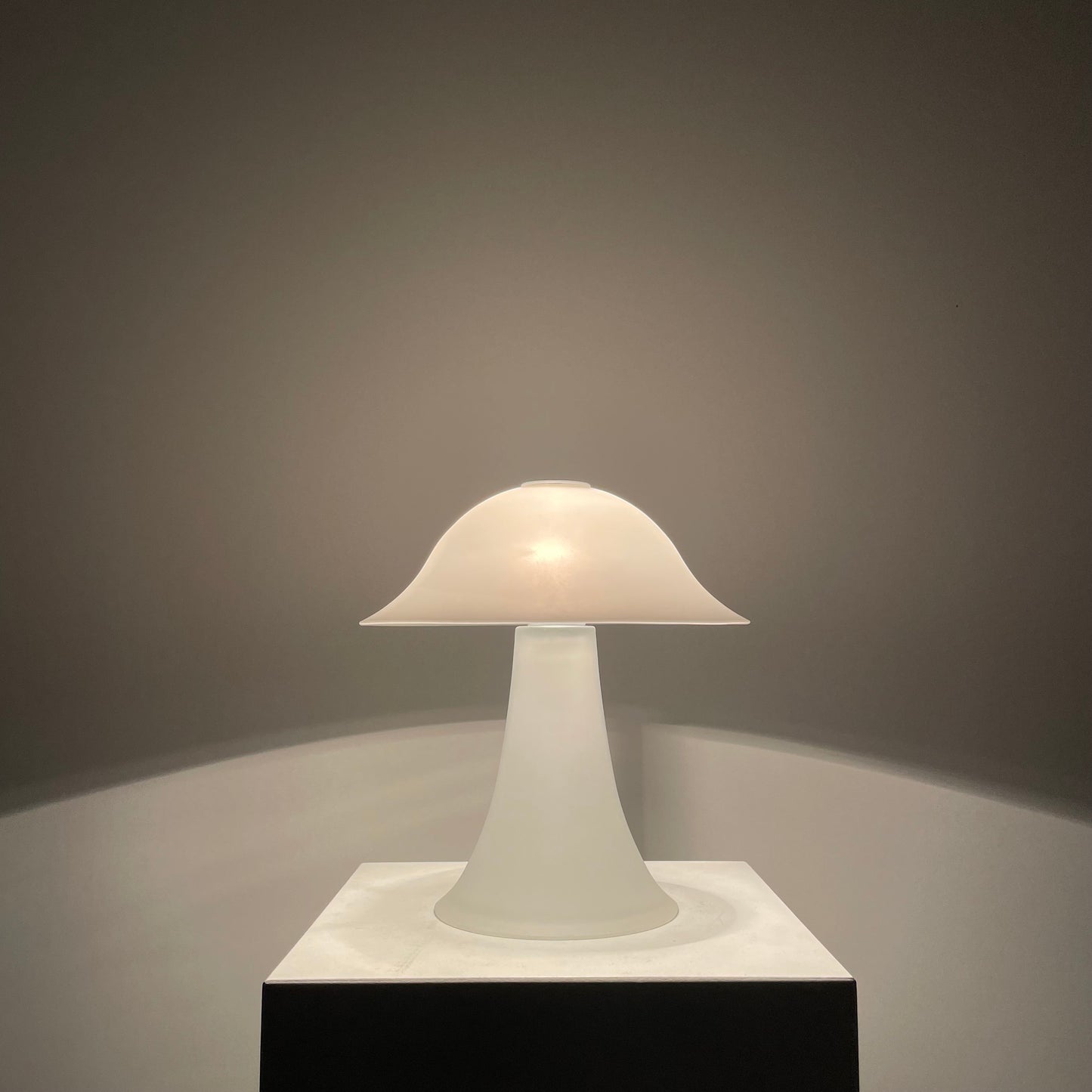 Frosted white glass mushroom table lamp from Germany, 1970