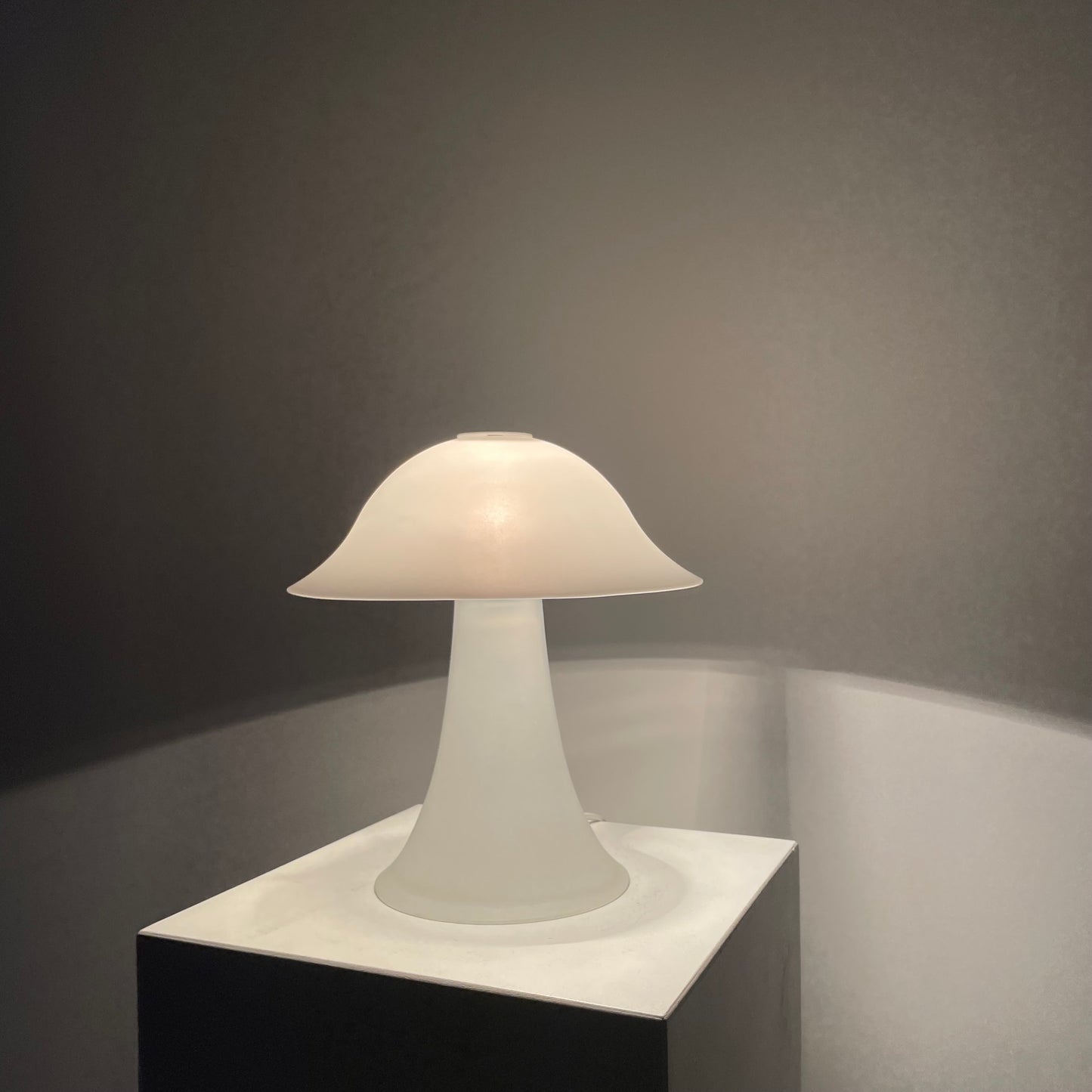 Frosted white glass mushroom table lamp from Germany, 1970