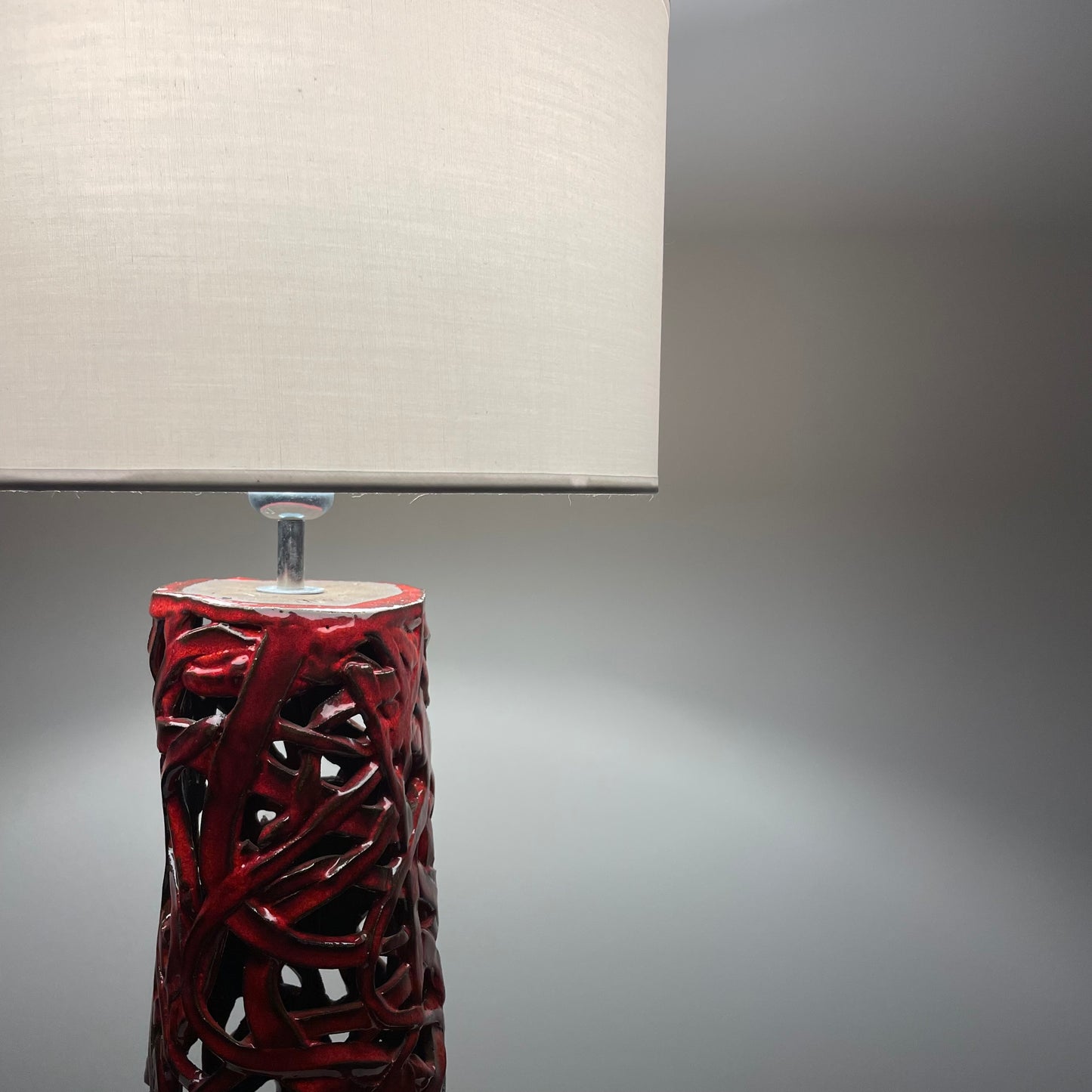 Unique dark red ceramic table lamp, France 1960