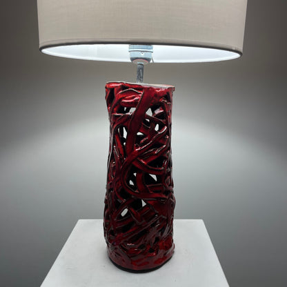 Unique dark red ceramic table lamp, France 1960