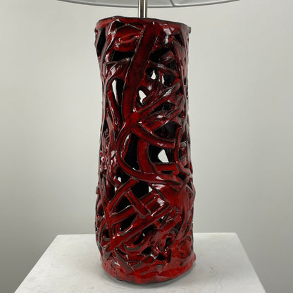 Unique dark red ceramic table lamp, France 1960