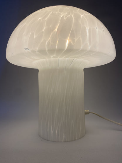 White cloudy glass mushroom table lamp by Glashütte Limburg XL 1970