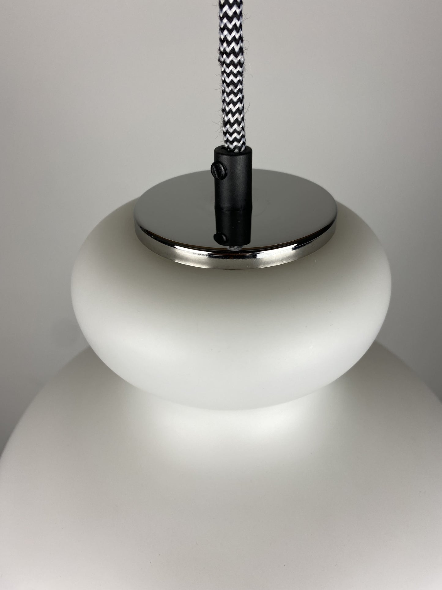 1 of 2 Frosted White glass pendant light by Peill and Putzler 1960