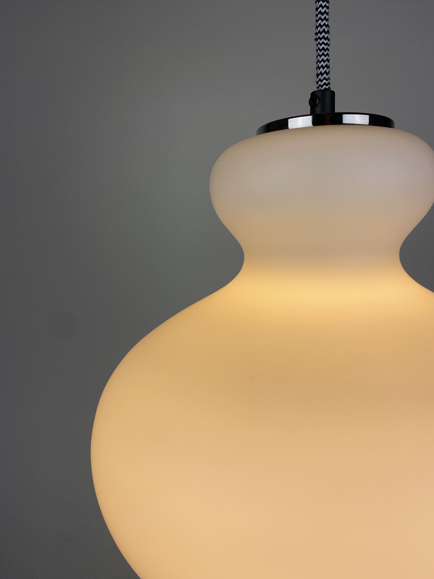 1 of 2 Frosted White glass pendant light by Peill and Putzler 1960