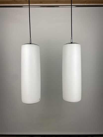 Enormous rare frosted White glass pendant light by Peill and Putzler XL 1960