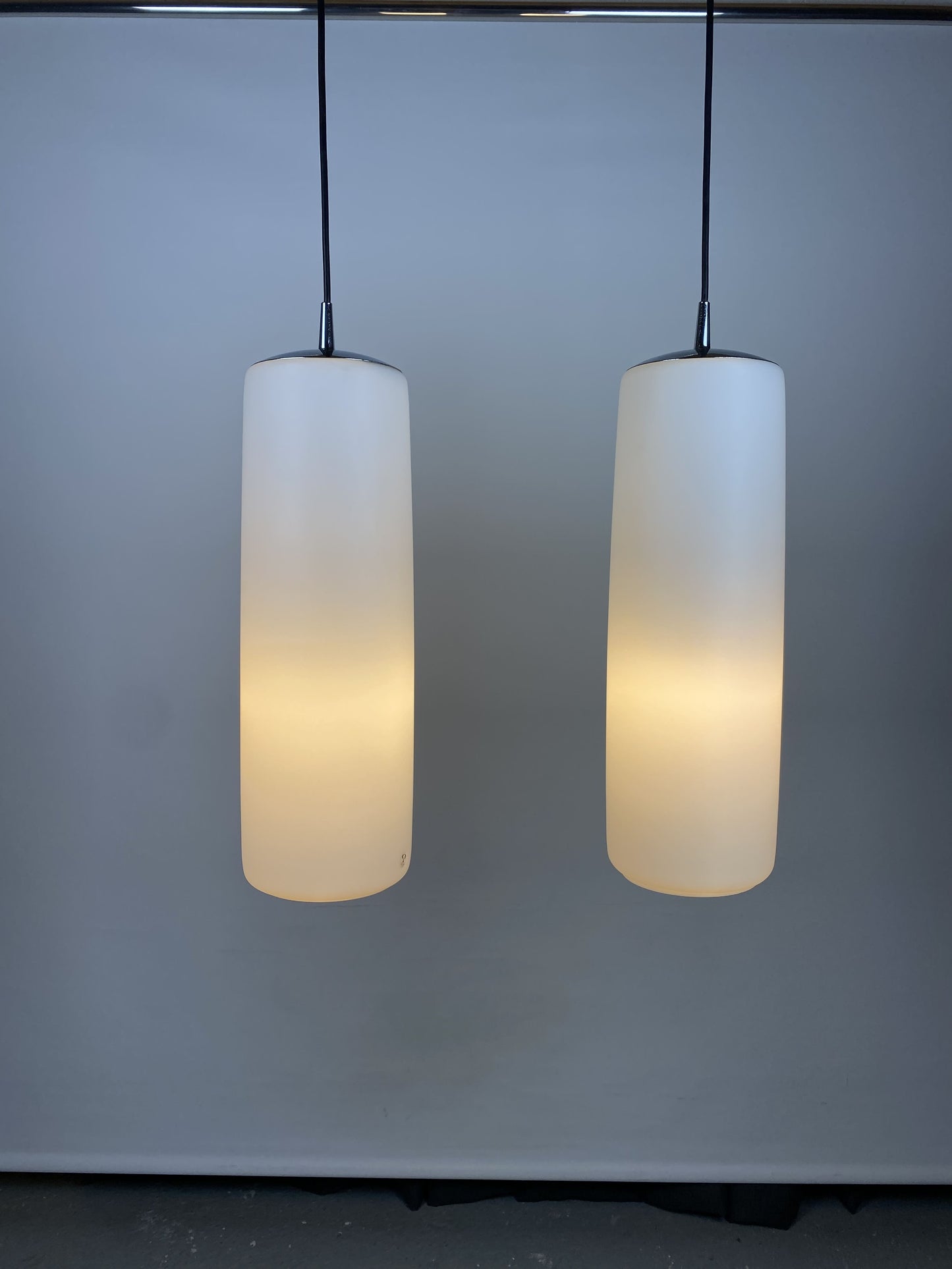 Enormous rare frosted White glass pendant light by Peill and Putzler XL 1960