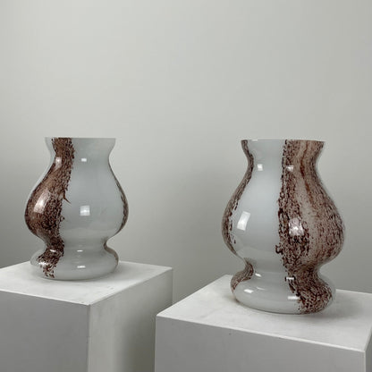 Pair of white and brown glass mushroom table lamps by Doria Leuchten, 1970