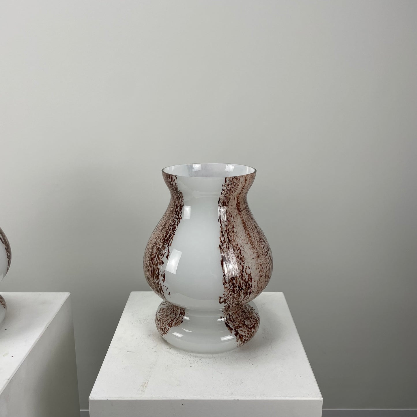 Pair of white and brown glass mushroom table lamps by Doria Leuchten, 1970