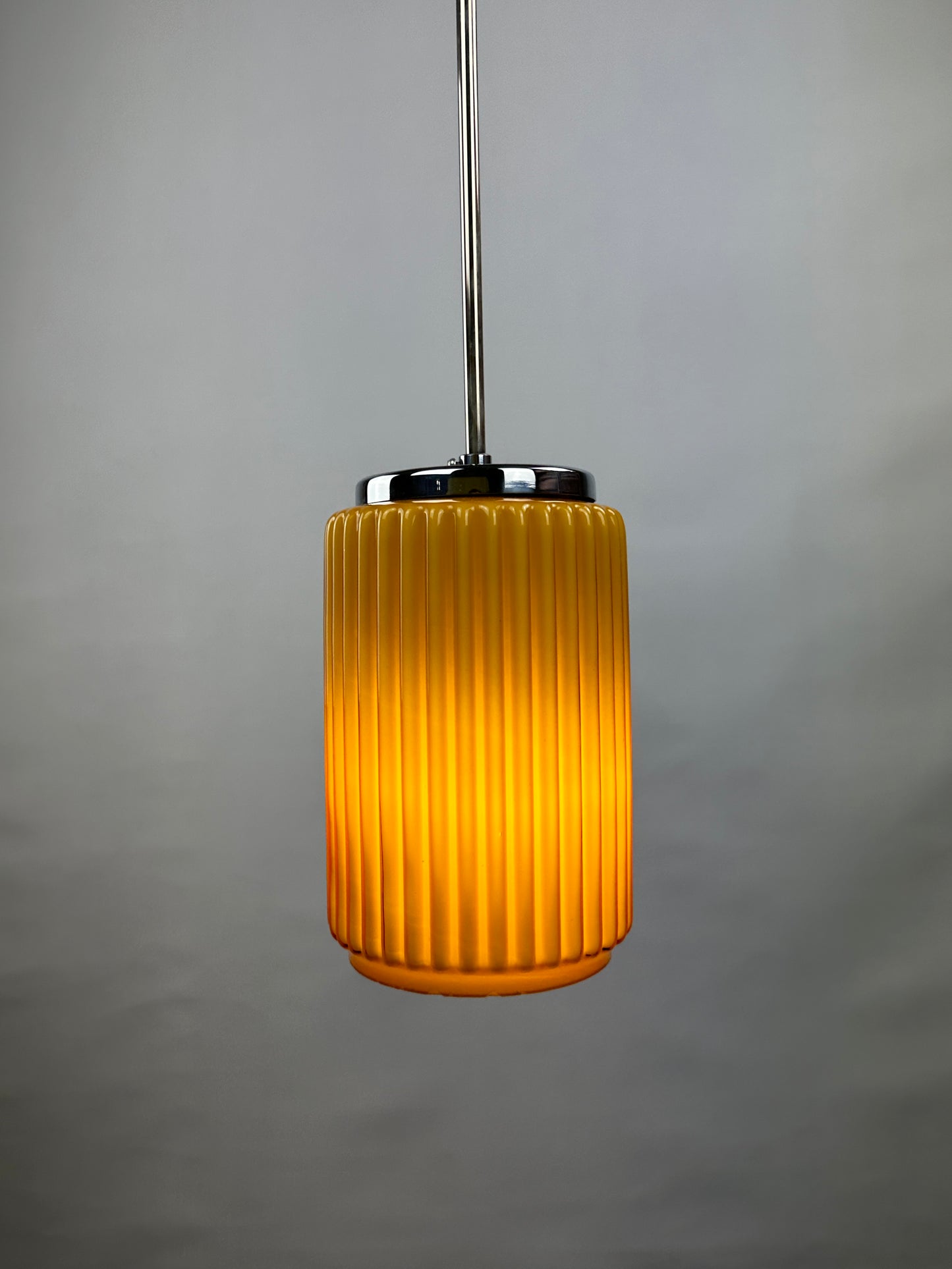 Caramel glass cilinder shaped pendant light from Germany, 1960