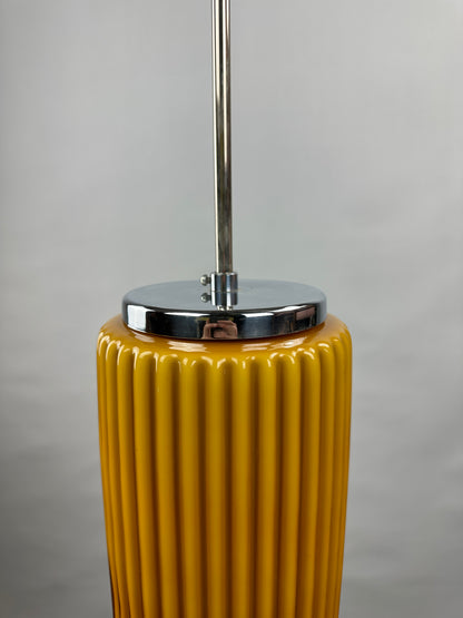 Caramel glass cilinder shaped pendant light from Germany, 1960