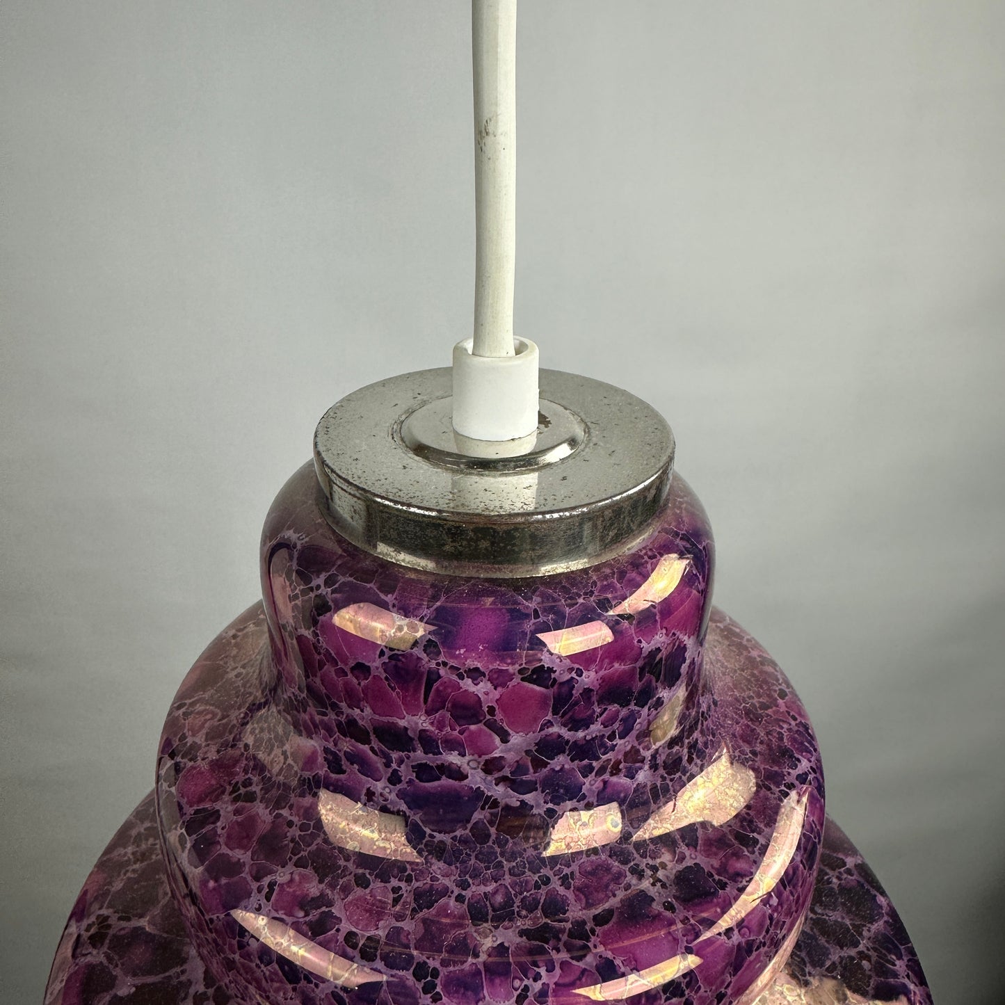 Purple snake skin pattern glass pendant light by Herda 1970