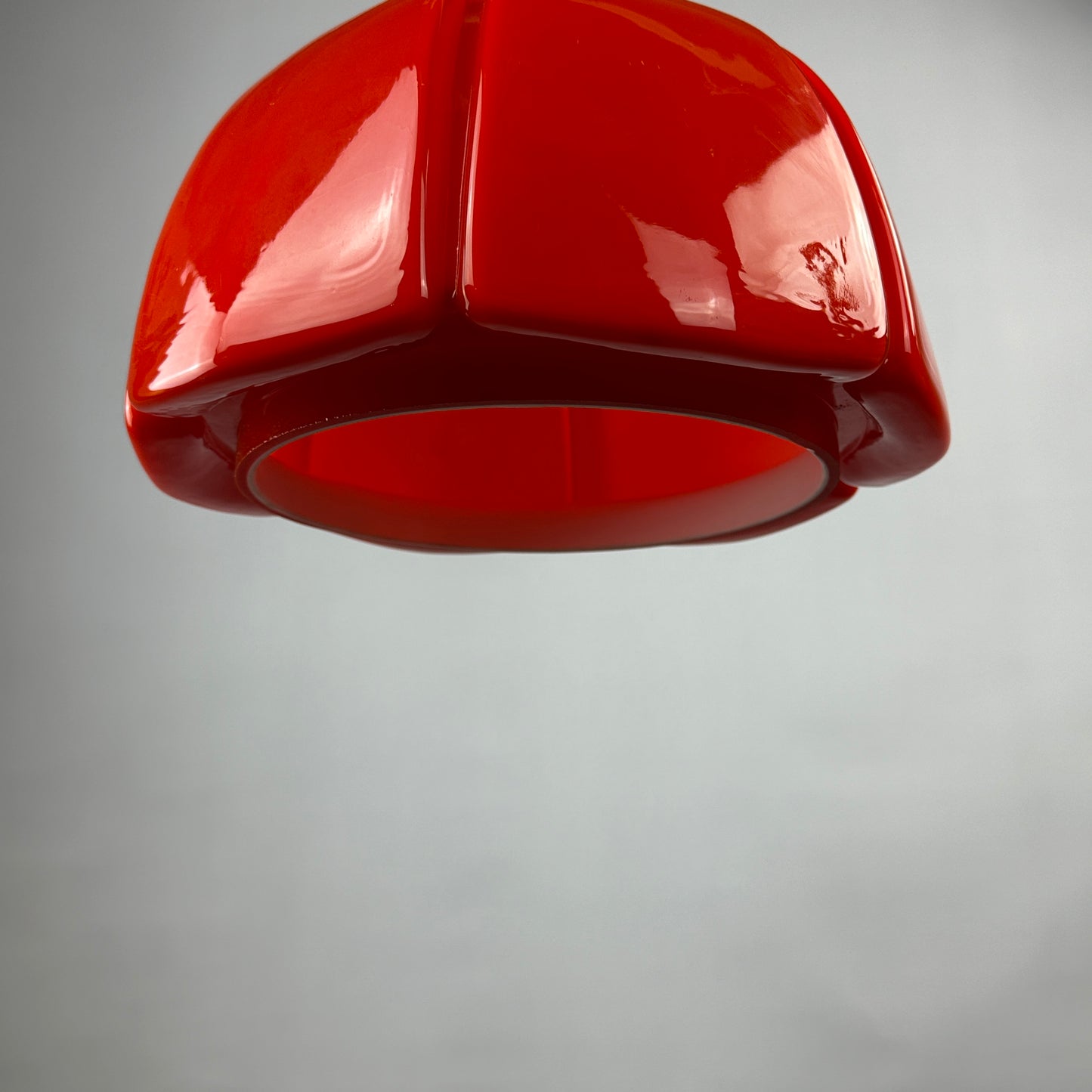 Red glass flower shaped pendant light from Glashütte Limburg