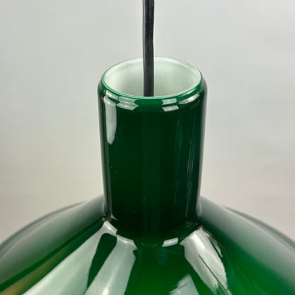 Green Danish glass pendant light Model P & T by Michael Bang for Holmegaard 1972