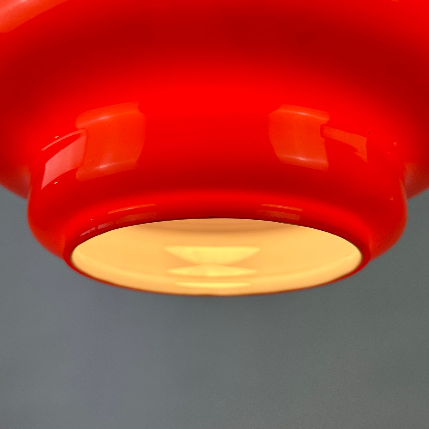 Red opaline glass pendant light by Hustadt Leuchten, 1960