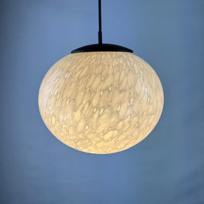 Rare marbled white globe glass pendant light by Peill and Putzler 1970