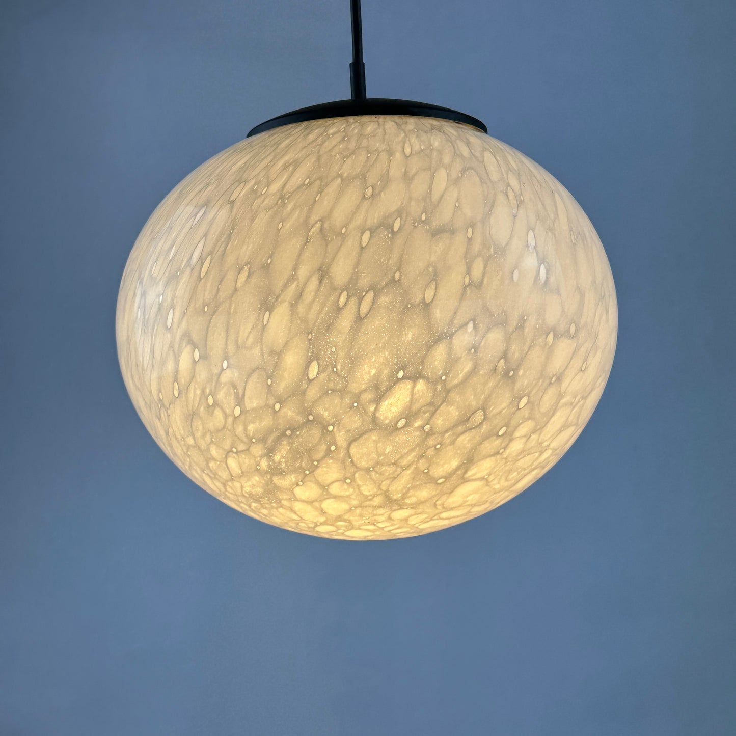 Rare marbled white globe glass pendant light by Peill and Putzler 1970