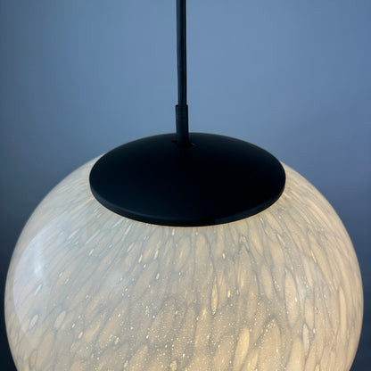 Rare marbled white globe glass pendant light by Peill and Putzler 1970