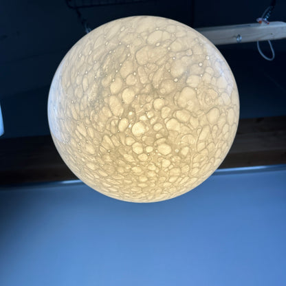 Rare marbled white globe glass pendant light by Peill and Putzler 1970