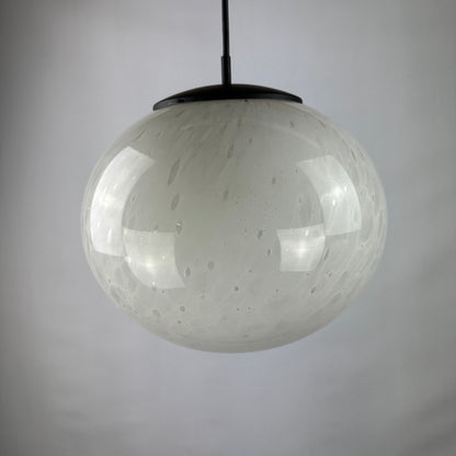 Rare marbled white globe glass pendant light by Peill and Putzler 1970