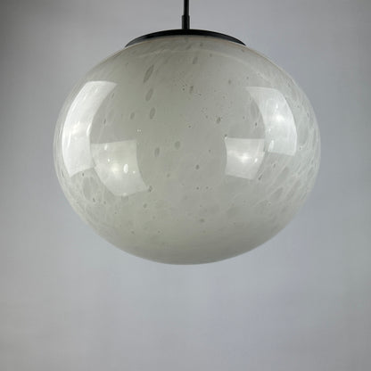 Rare marbled white globe glass pendant light by Peill and Putzler 1970