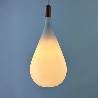 Droplet shaped white frosted glass pendant light by Holmegaard 1960