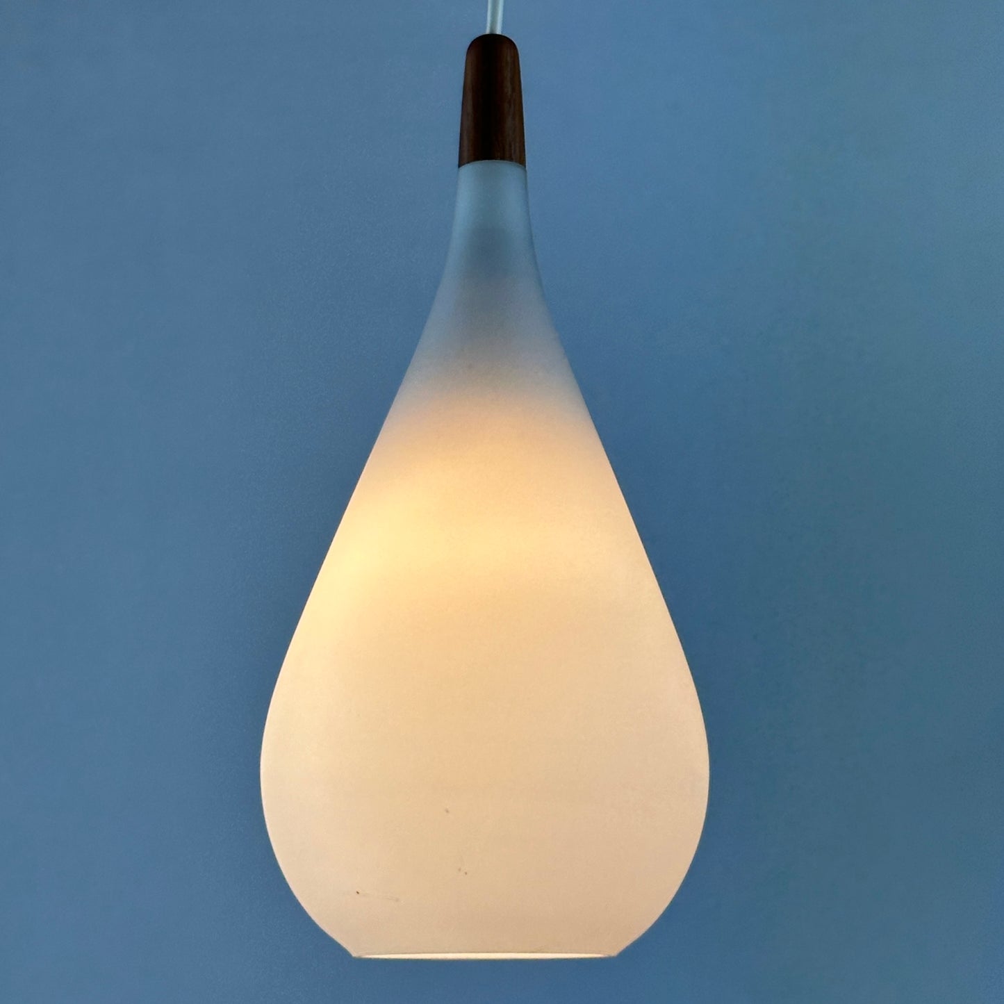 Droplet shaped white frosted glass pendant light by Holmegaard 1960