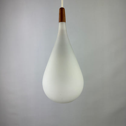 Droplet shaped white frosted glass pendant light by Holmegaard 1960