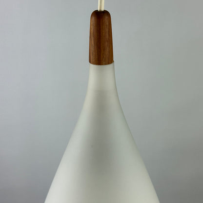 Droplet shaped white frosted glass pendant light by Holmegaard 1960