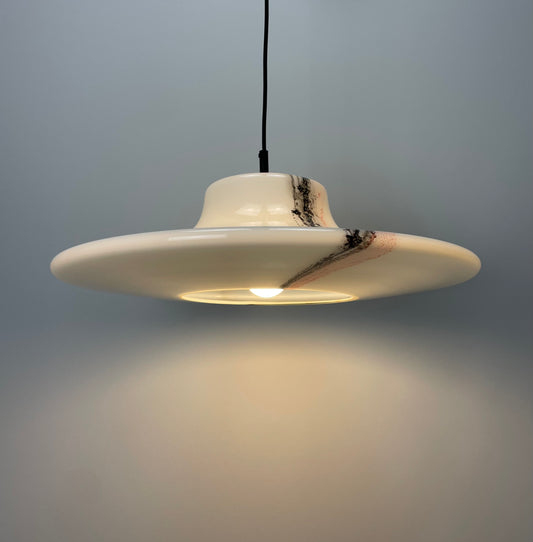 Large white glass UFO by Peill and Putzler pendant light XL 1970