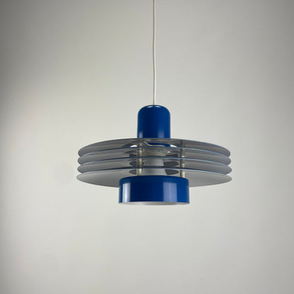 Danish blue UFO pendant lamp by HORN lighting model 763, 1960