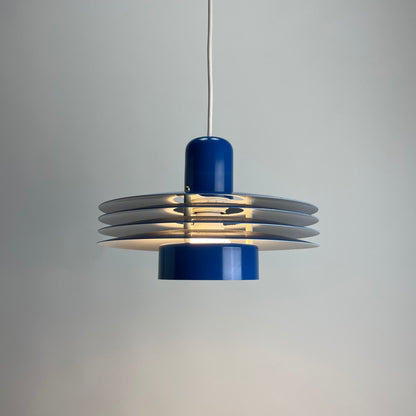 Danish blue UFO pendant lamp by HORN lighting model 763, 1960